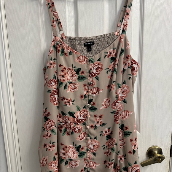 torrid Tops - Torrid Floral Camisole - Pink and Green, with Tan - Fit and Flare - Size 2